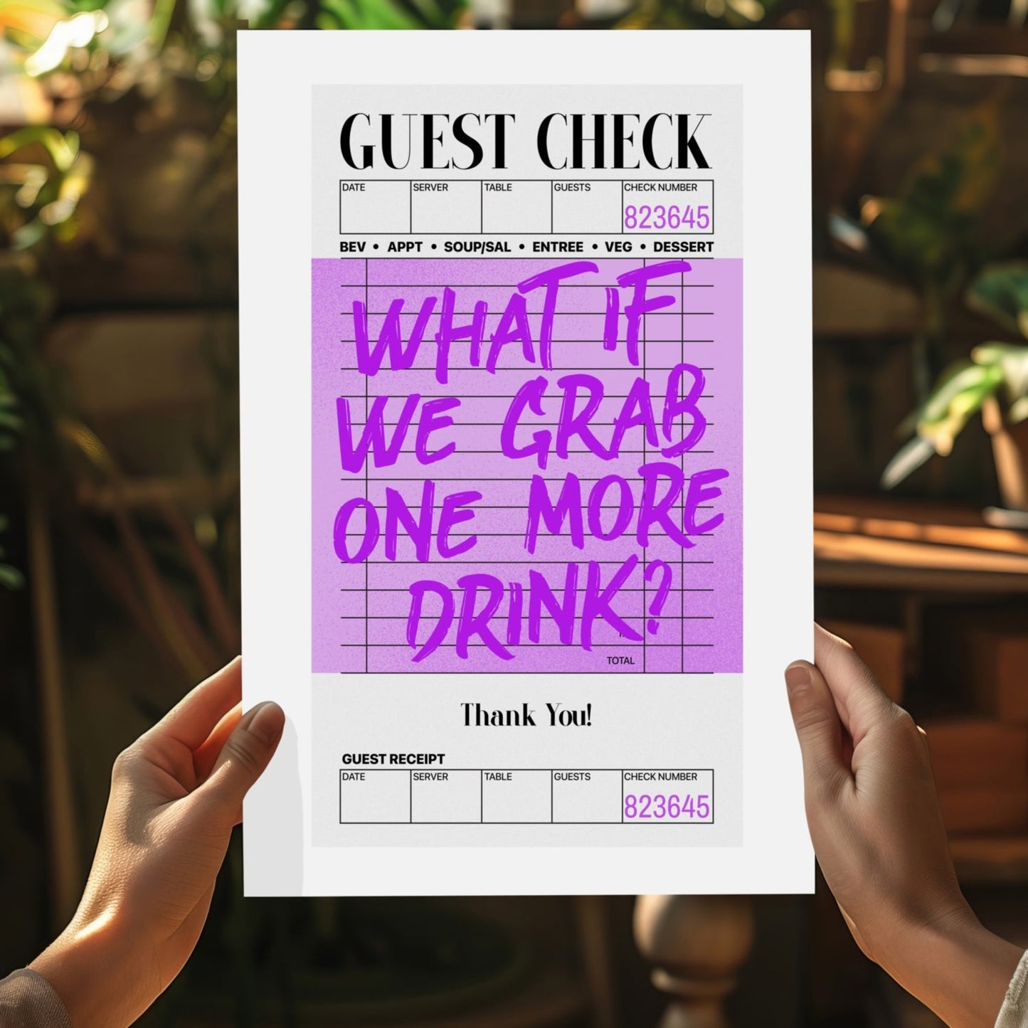 Purple One More Drink Guest Check Aluminum Print