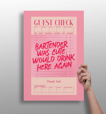 Pink Bartender Was Cute Guest Check Aluminum Print