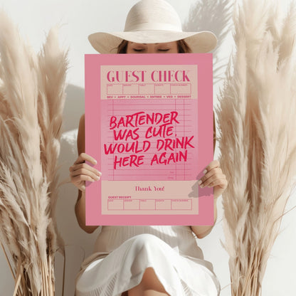 Pink Bartender Was Cute Guest Check Aluminum Print