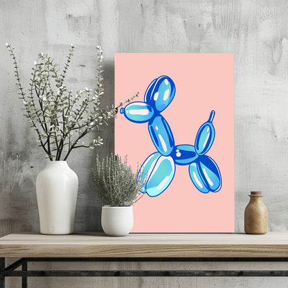 Blue on Blush Pink Balloon Dog Aluminum Print