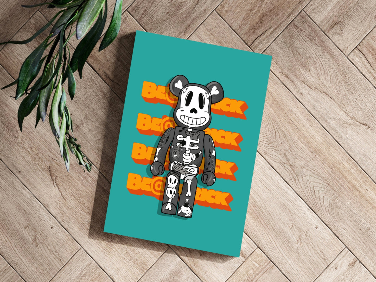 Teal Monochrome Skeleton Toy Bear Aluminum Print