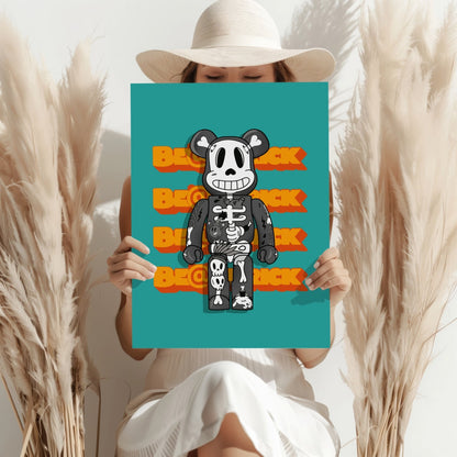 Teal Monochrome Skeleton Toy Bear Aluminum Print