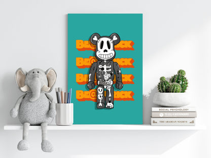 Teal Monochrome Skeleton Toy Bear Aluminum Print