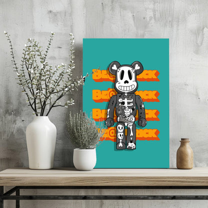 Teal Monochrome Skeleton Toy Bear Aluminum Print