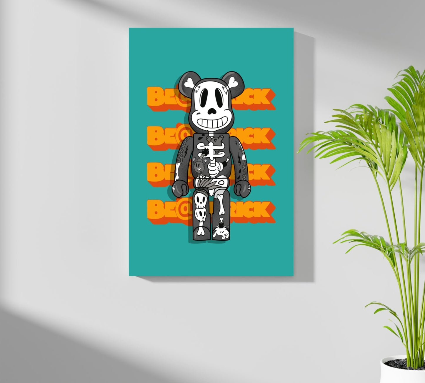 Teal Monochrome Skeleton Toy Bear Aluminum Print