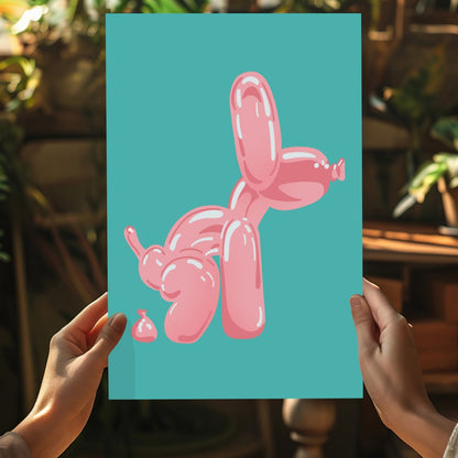 Pink Squatting Pose on Teal Balloon Dog Aluminum Print