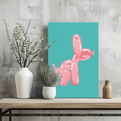 Pink Squatting Pose on Teal Balloon Dog Aluminum Print