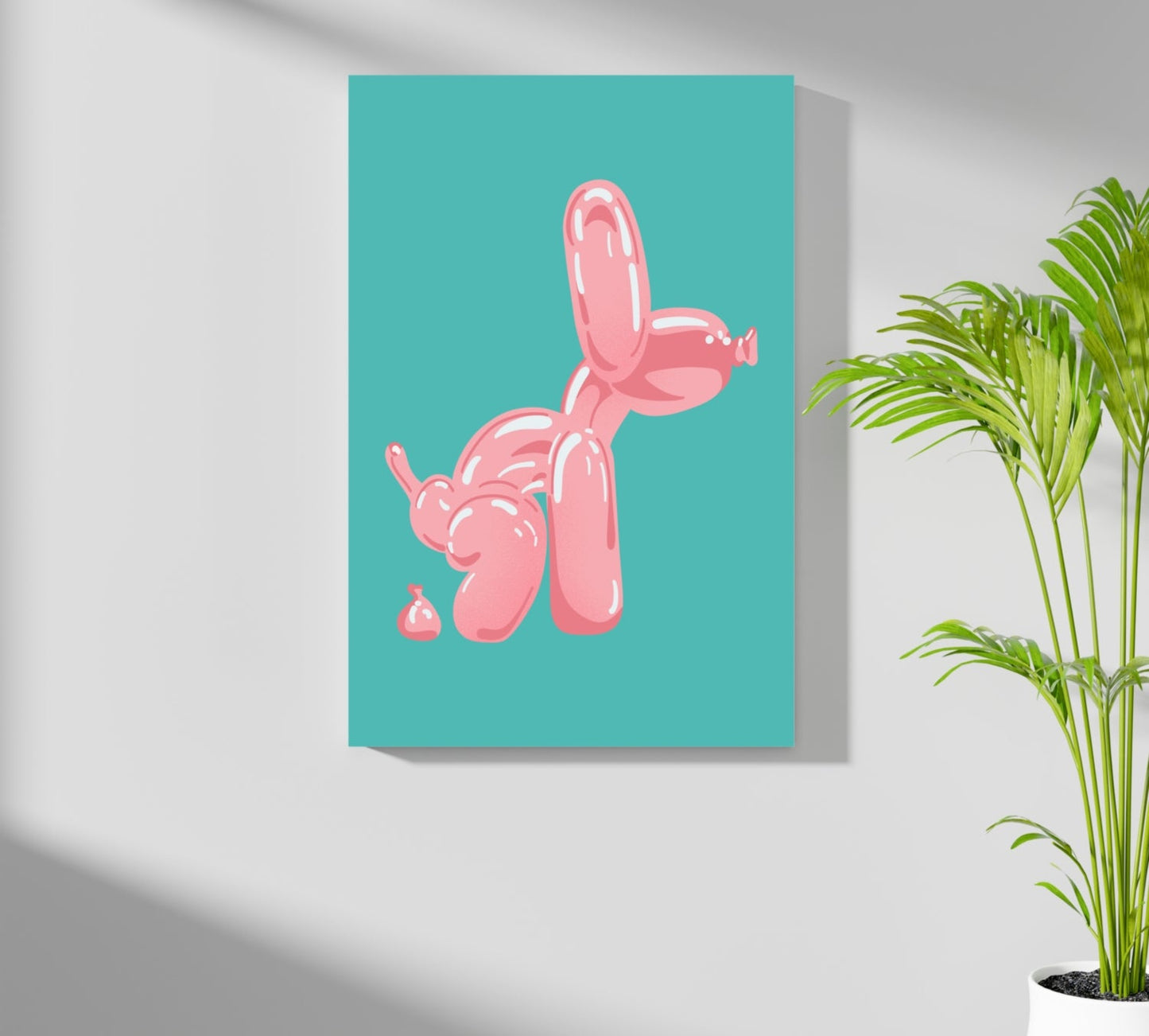 Pink Squatting Pose on Teal Balloon Dog Aluminum Print