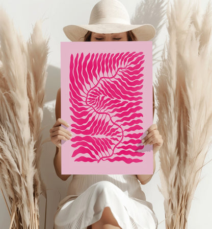 Hot Pink Wavy Fern Fronds Abstract Flower Aluminum Print