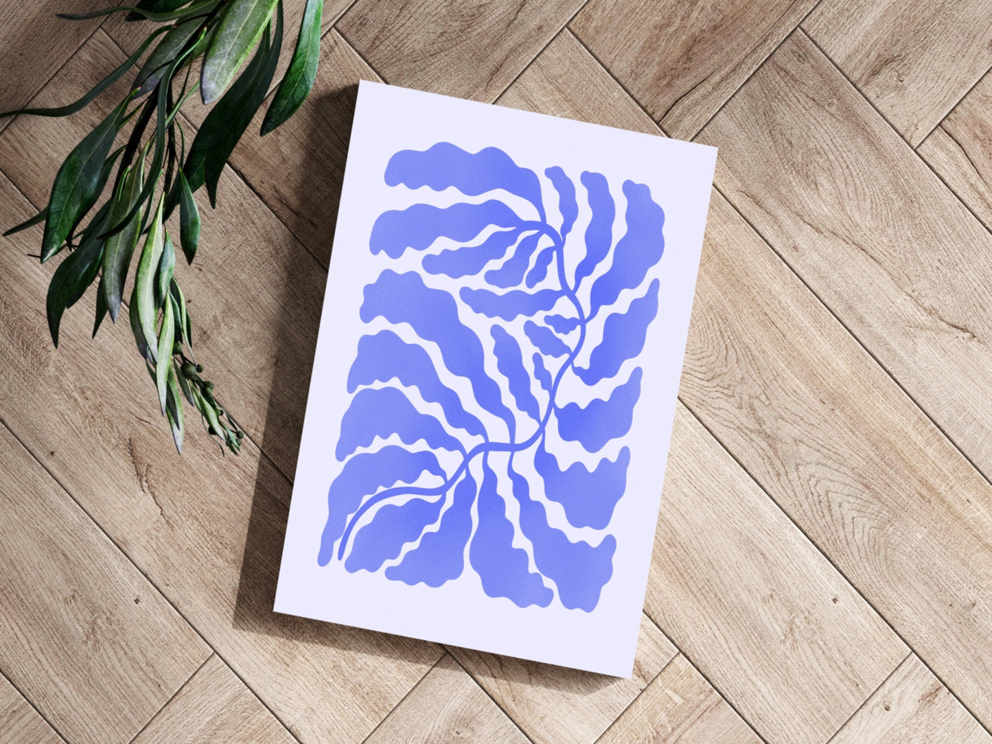 Periwinkle Branching Leaves Abstract Flower Aluminum Print