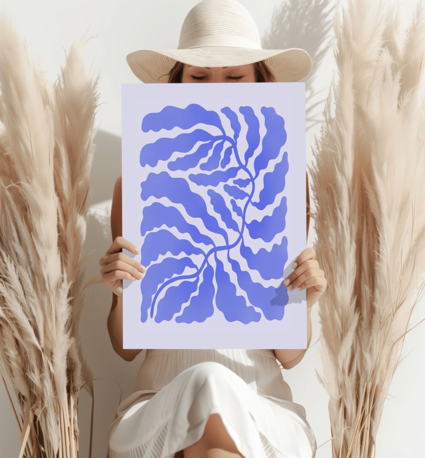 Periwinkle Branching Leaves Abstract Flower Aluminum Print