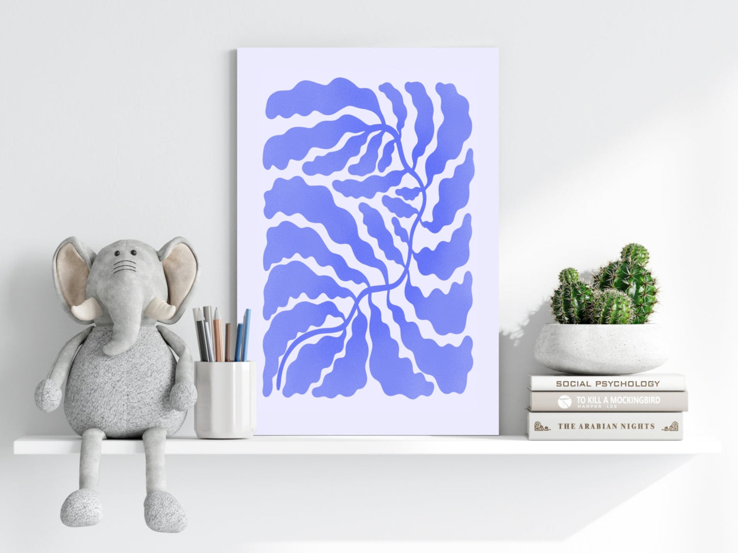 Periwinkle Branching Leaves Abstract Flower Aluminum Print