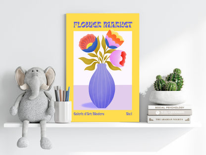 Yellow Border Vase Bouquet Modern Art Gallery Flower Aluminum Print