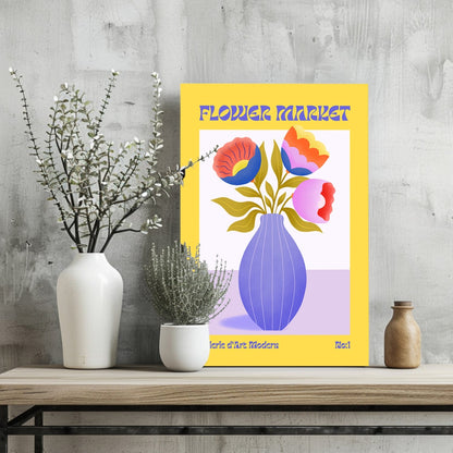 Yellow Border Vase Bouquet Modern Art Gallery Flower Aluminum Print