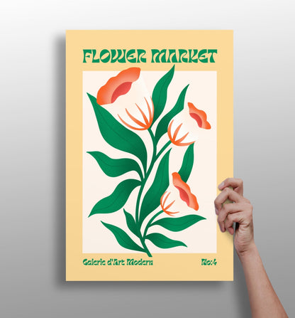 Green Leaves Coral Buds Modern Art Gallery Flower Aluminum Print
