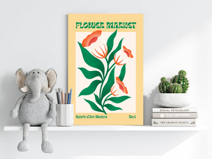 Green Leaves Coral Buds Modern Art Gallery Flower Aluminum Print