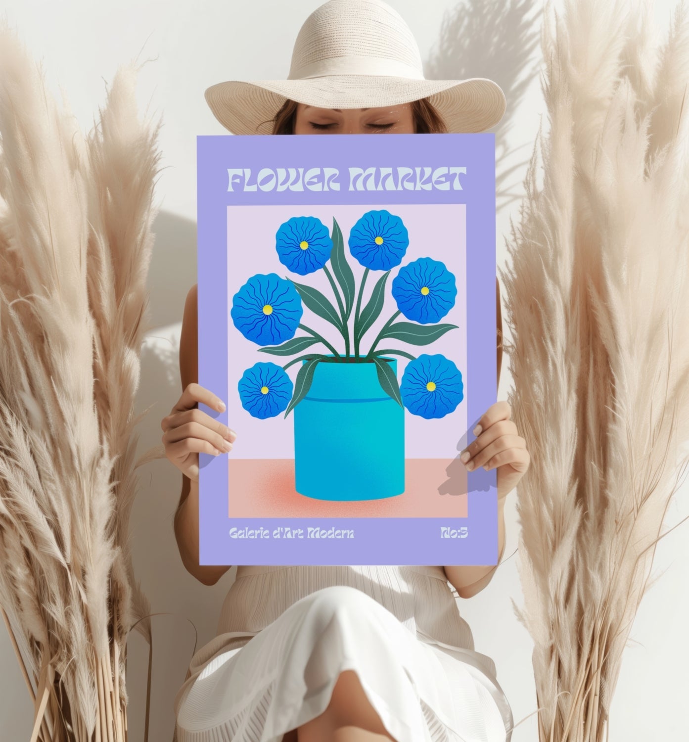 Lilac Border Blue Blooms Modern Art Gallery Flower Aluminum Print