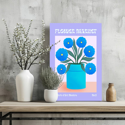 Lilac Border Blue Blooms Modern Art Gallery Flower Aluminum Print