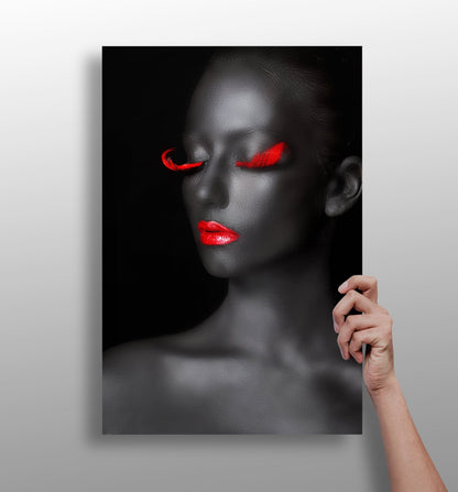 Red Lips Grey Skin Aluminum Print