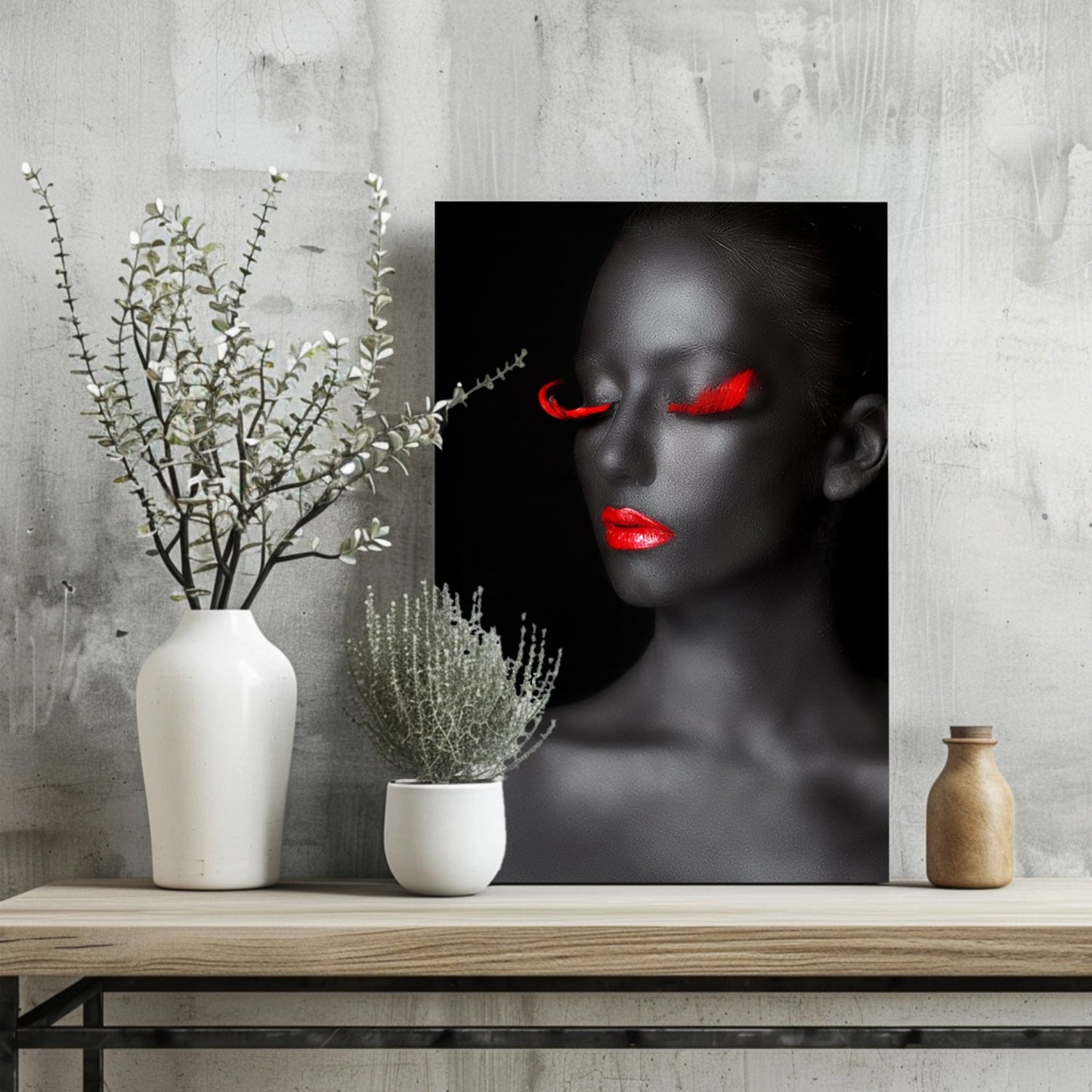 Red Lips Grey Skin Aluminum Print