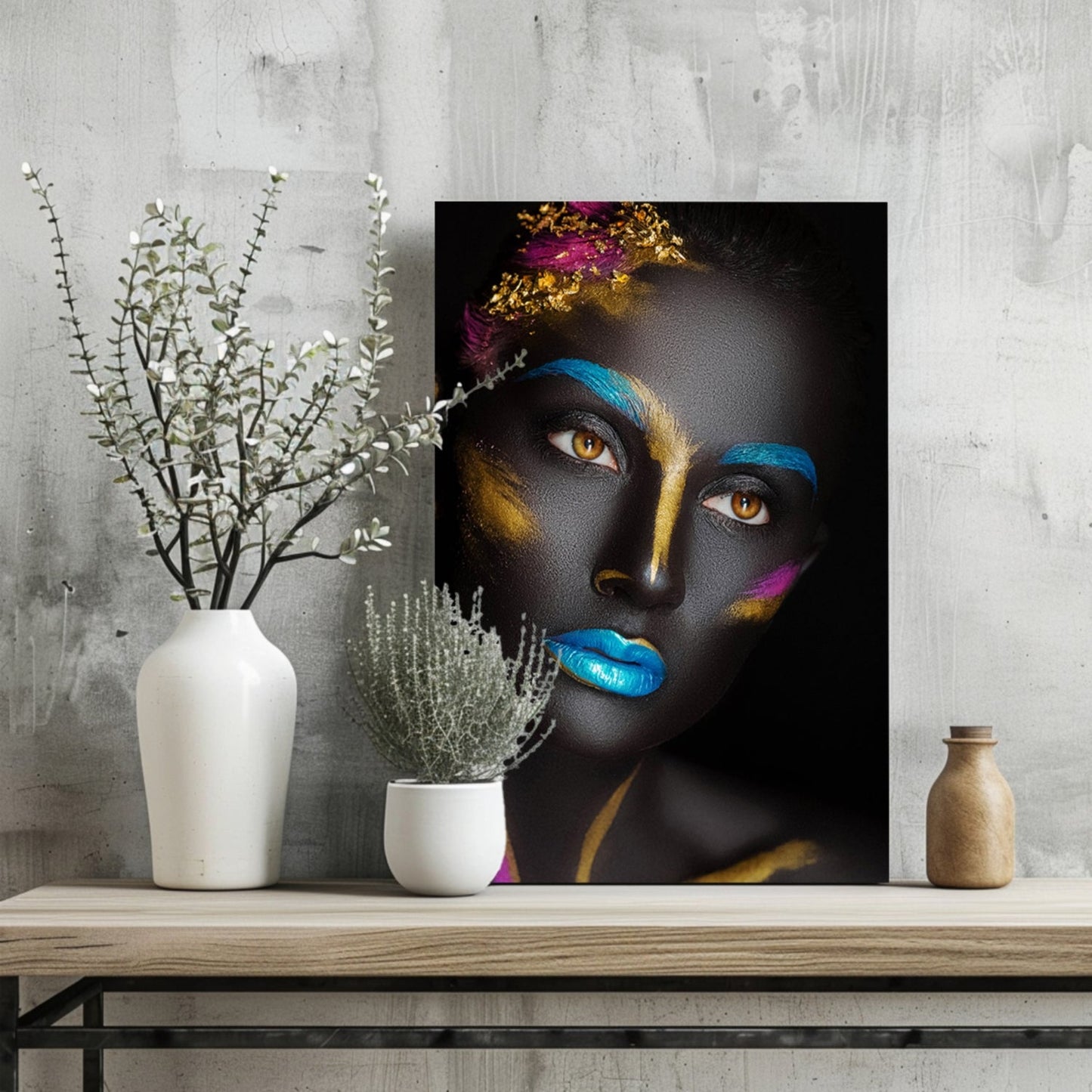 Blue Lips Gold Leaf Aluminum Print