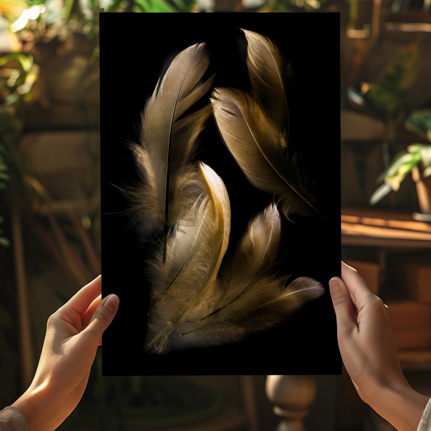 Golden Feather Cluster On Black Aluminum Print