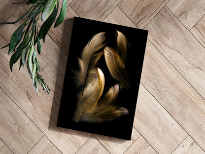Golden Feather Cluster On Black Aluminum Print
