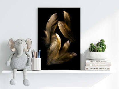 Golden Feather Cluster On Black Aluminum Print