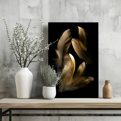 Golden Feather Cluster On Black Aluminum Print