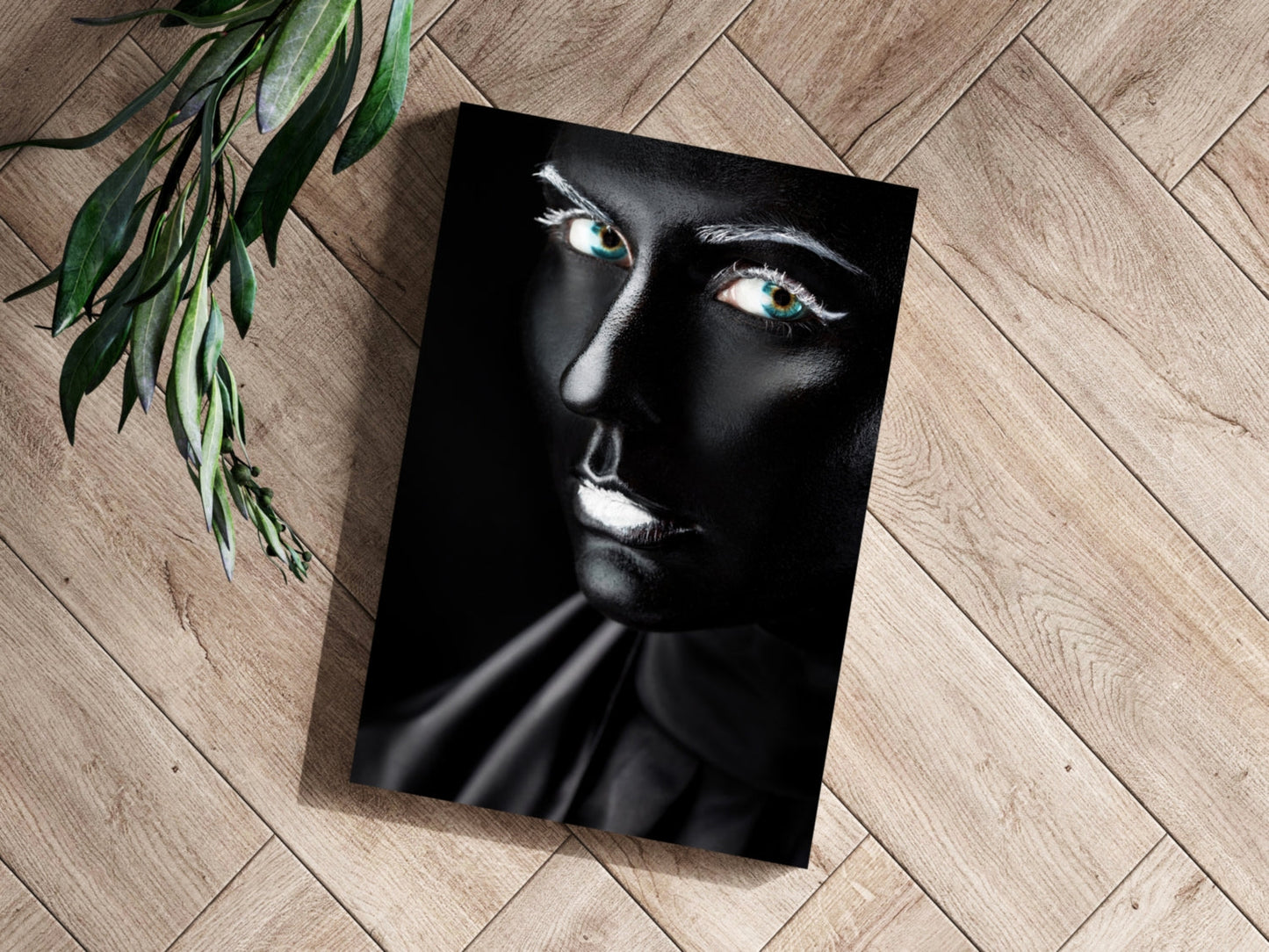 Glossy Black Teal Eyes Aluminum Print