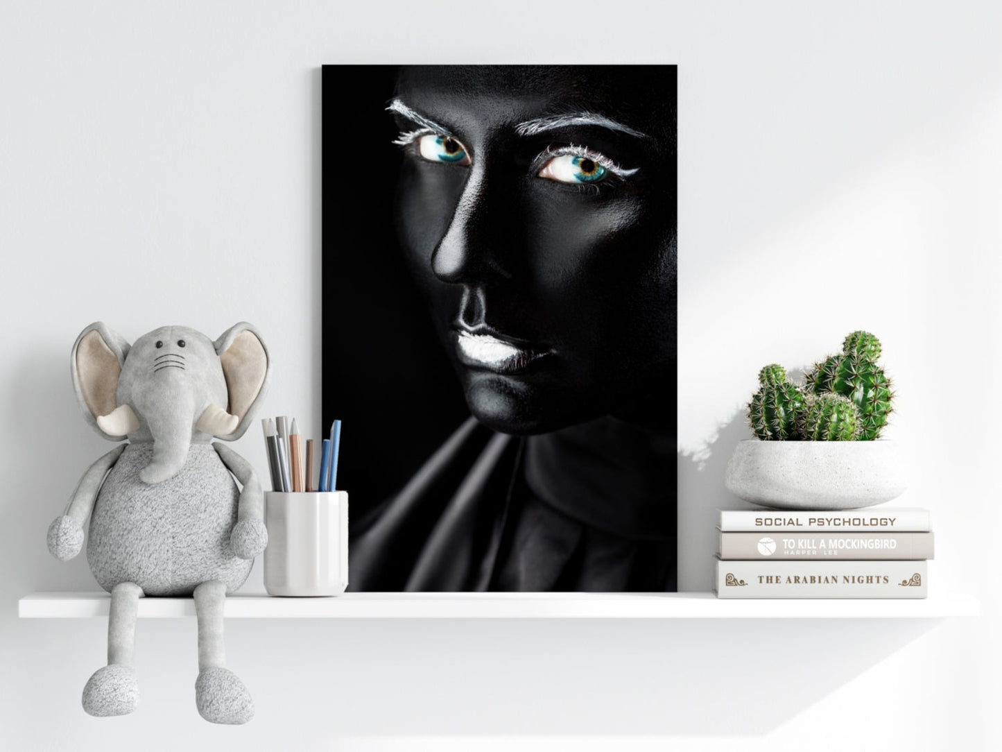 Glossy Black Teal Eyes Aluminum Print