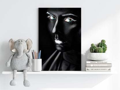 Glossy Black Teal Eyes Aluminum Print