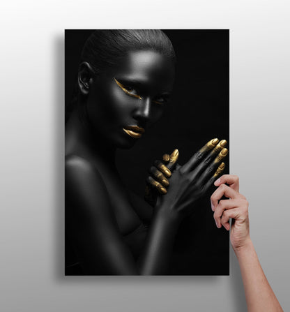 Gold Lips Praying Hands Aluminum Print