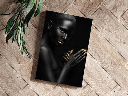 Gold Lips Praying Hands Aluminum Print