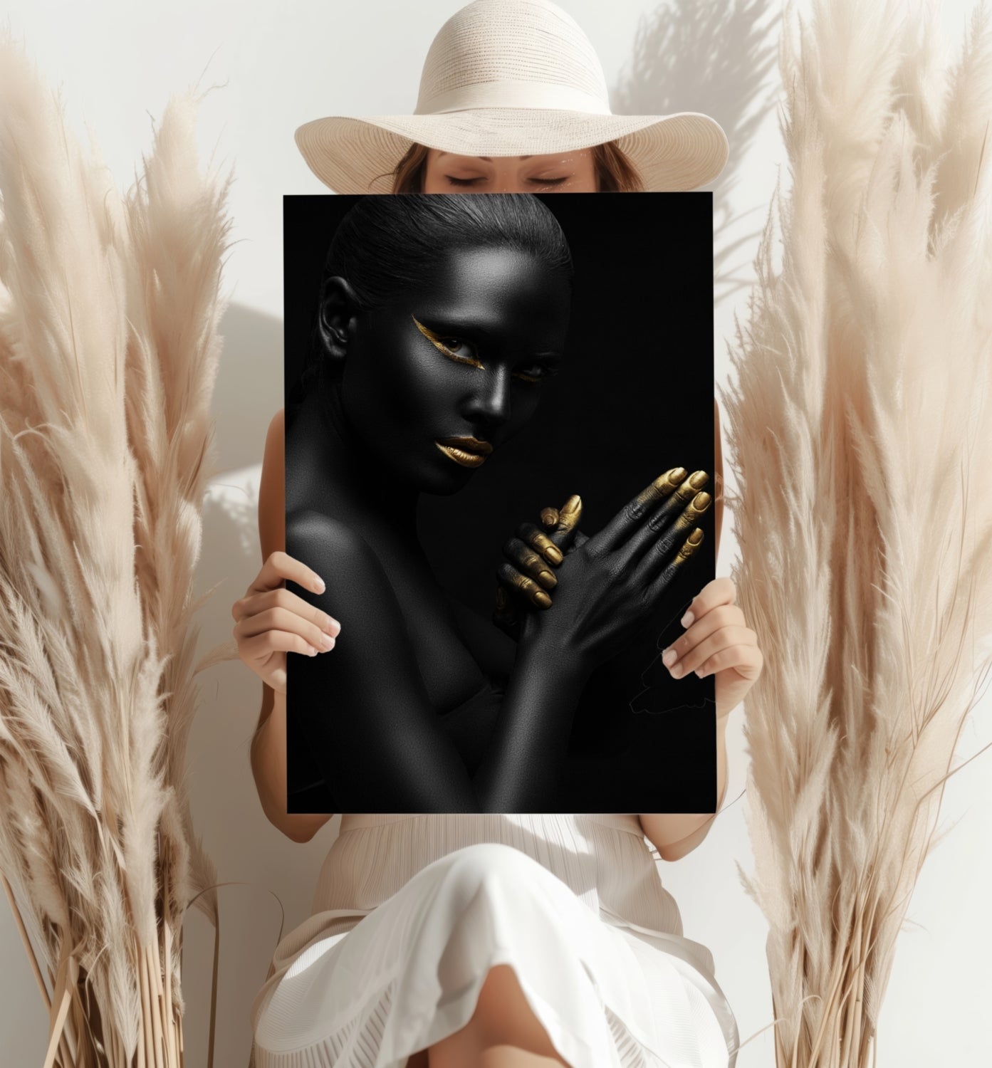 Gold Lips Praying Hands Aluminum Print