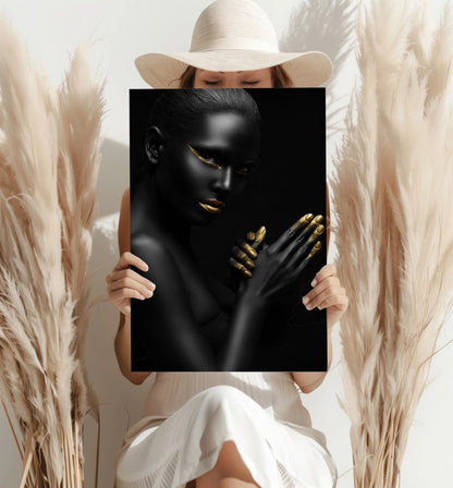 Gold Lips Praying Hands Aluminum Print
