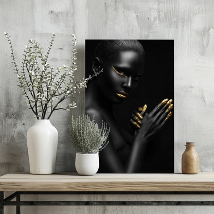Gold Lips Praying Hands Aluminum Print