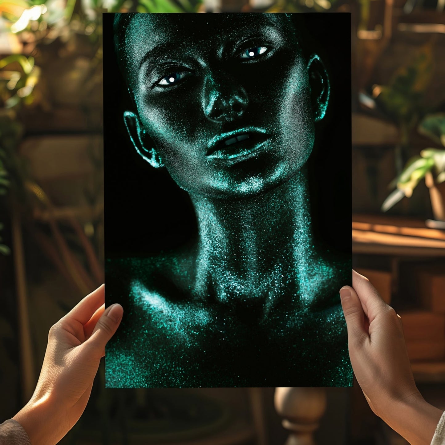 Emerald Glitter Woman Aluminum Print