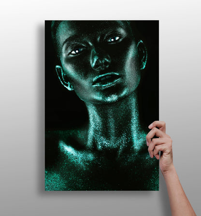 Emerald Glitter Woman Aluminum Print