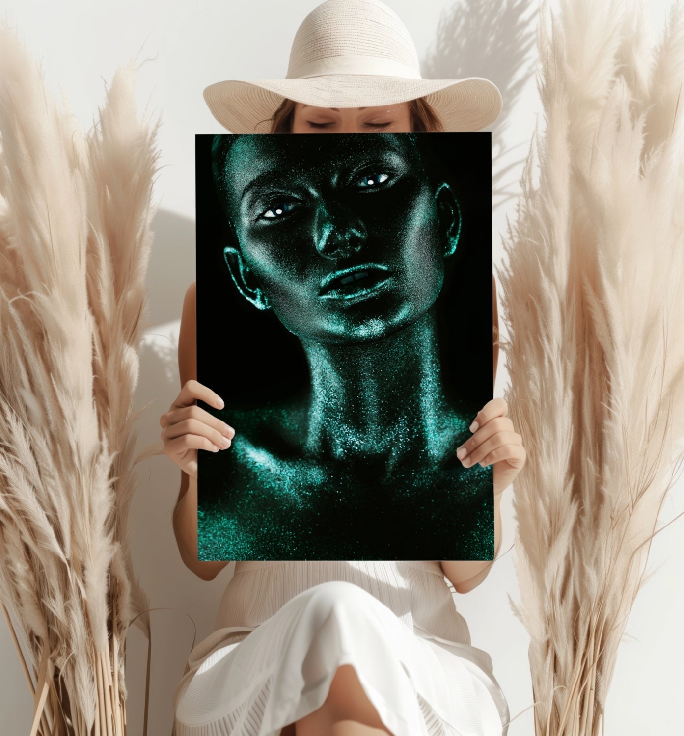 Emerald Glitter Woman Aluminum Print
