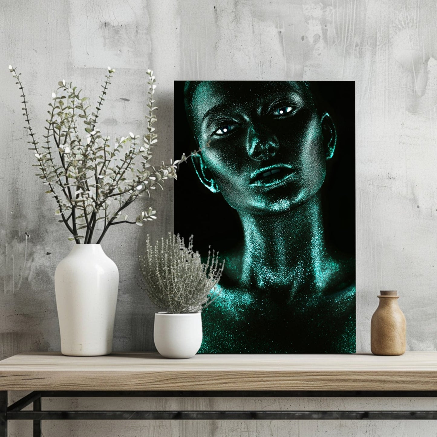 Emerald Glitter Woman Aluminum Print