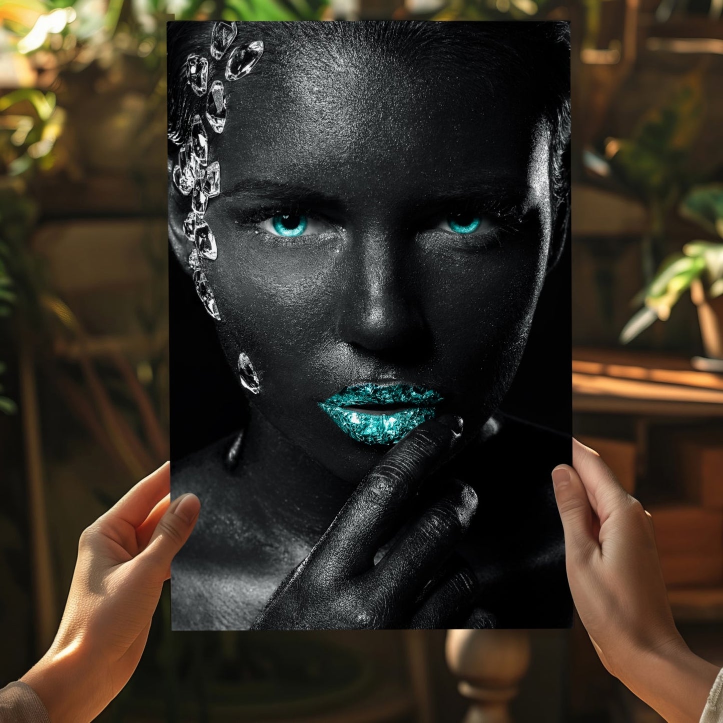 Turquoise Lips Crystals Aluminum Print