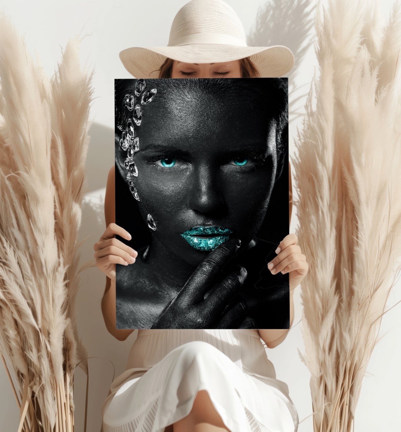 Turquoise Lips Crystals Aluminum Print
