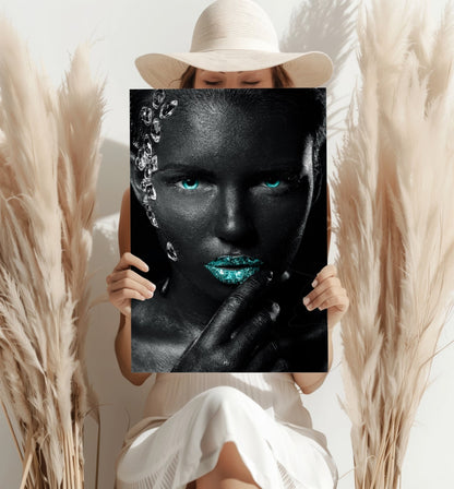 Turquoise Lips Crystals Aluminum Print