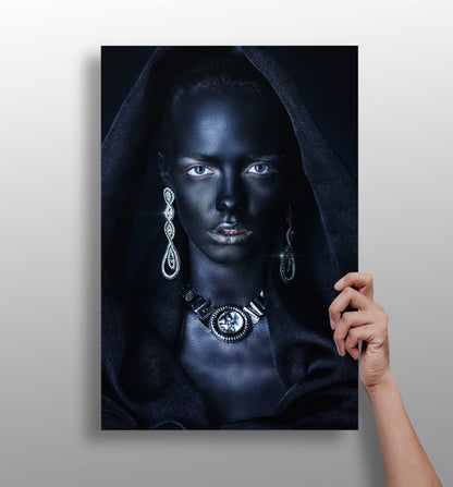Silver Jewelry Hooded Woman Aluminum Print