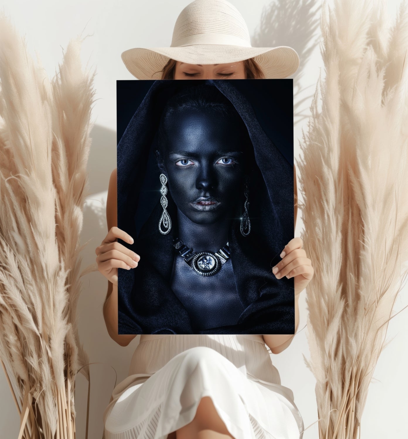 Silver Jewelry Hooded Woman Aluminum Print