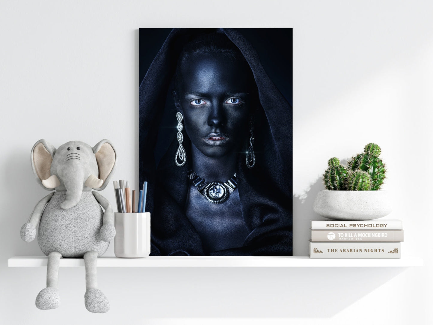 Silver Jewelry Hooded Woman Aluminum Print