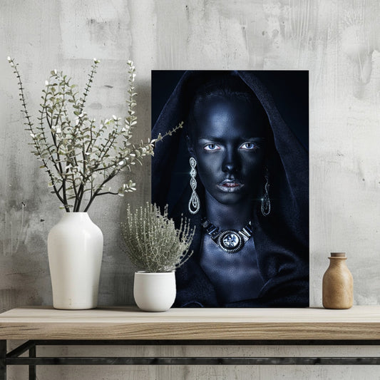 Silver Jewelry Hooded Woman Aluminum Print