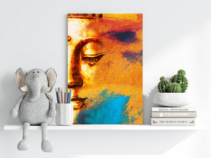 Orange Brushstroke Half Face Buddha Aluminum Print