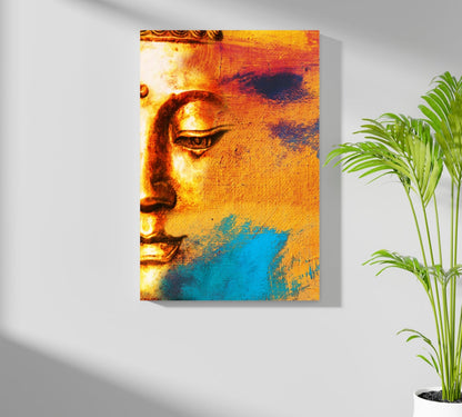 Orange Brushstroke Half Face Buddha Aluminum Print